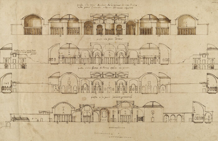 Andrea Palladio, Baths of Trajan, Rome- elevations and sections. 1570s, RIBA Collections